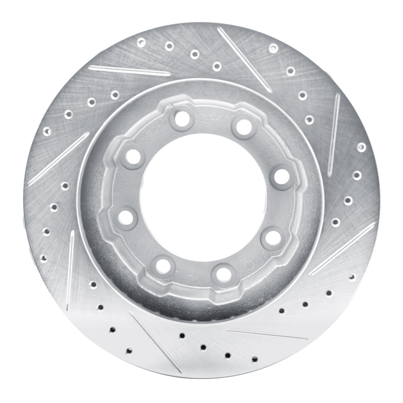 Chevrolet V30 Brake Rotor (1) - Front Left - R1 Concepts - Drilled & Slotted - Silver - `77-`00